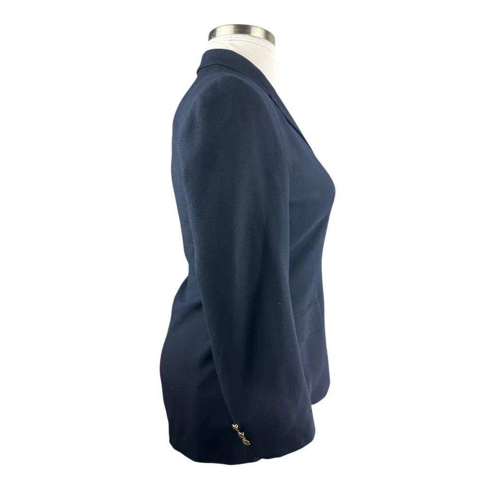 *Flaw Lauren Ralph Lauren Crown Crest 100% Wool Blazer Jacket Navy Womens Size 6 - Picture 3 of 16